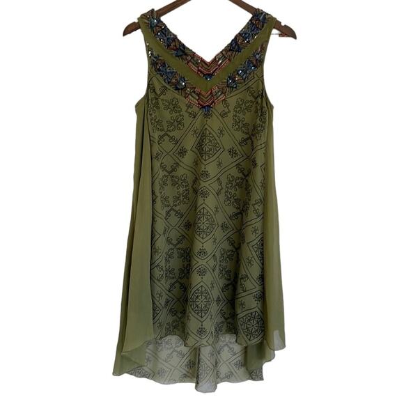 Free People Ancient Mystery Beaded Boho Sleeveless Shift Dress Sage Green Small - Picture 4 of 9